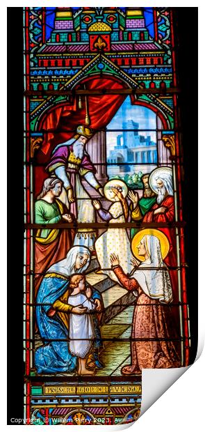 Mary Presentation Temple Stained Glass Notre Dame Nice France Print by William Perry