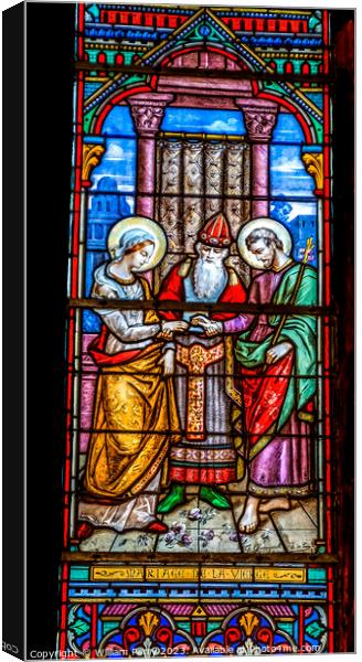 Mary Joseph Marriage Stained Glass Notre Dame Nice France Canvas Print by William Perry