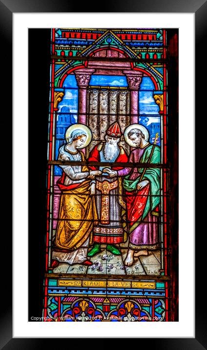 Mary Joseph Marriage Stained Glass Notre Dame Nice France Framed Mounted Print by William Perry