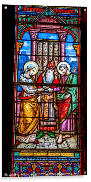 Mary Joseph Marriage Stained Glass Notre Dame Nice France Acrylic by William Perry