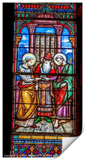 Mary Joseph Marriage Stained Glass Notre Dame Nice France Print by William Perry