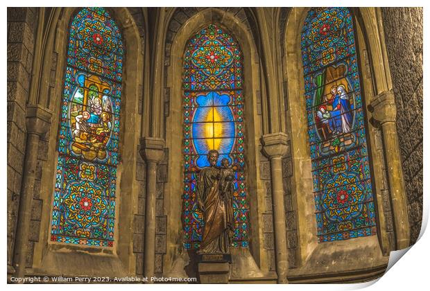 Saint Joseph Statue Stained Glass Notre Dame Church Nice France Print by William Perry