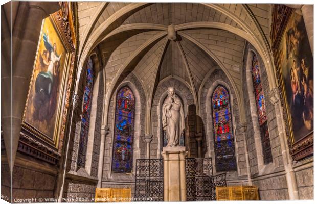 Virgin Mary Statue Stained Glass Notre Dame Church Nice France Canvas Print by William Perry