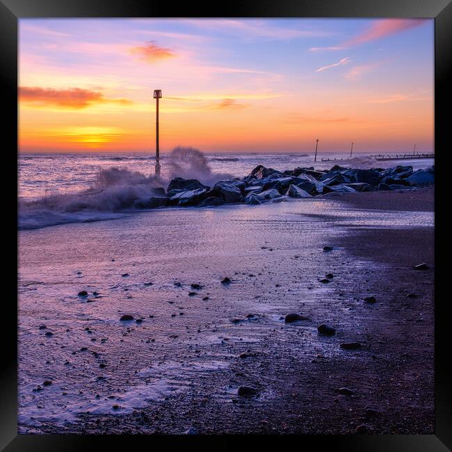 Sunrise Waves at Withernsea Beach Framed Print by Tim Hill