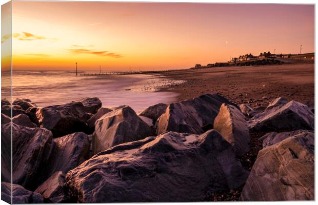 Golden Hour on Withernsea Beach Canvas Print by Tim Hill