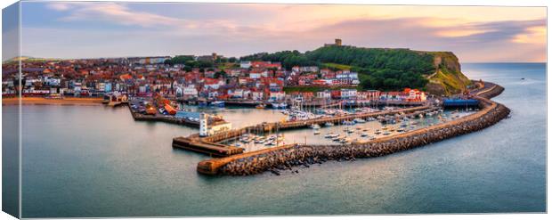 Sunrise Glow over Scarborough Harbour Canvas Print by Tim Hill