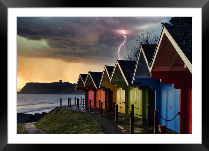 Dramatic Scarborough Beach Huts Framed Mounted Print by Tim Hill