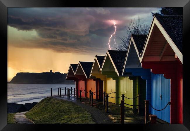 Dramatic Scarborough Beach Huts Framed Print by Tim Hill