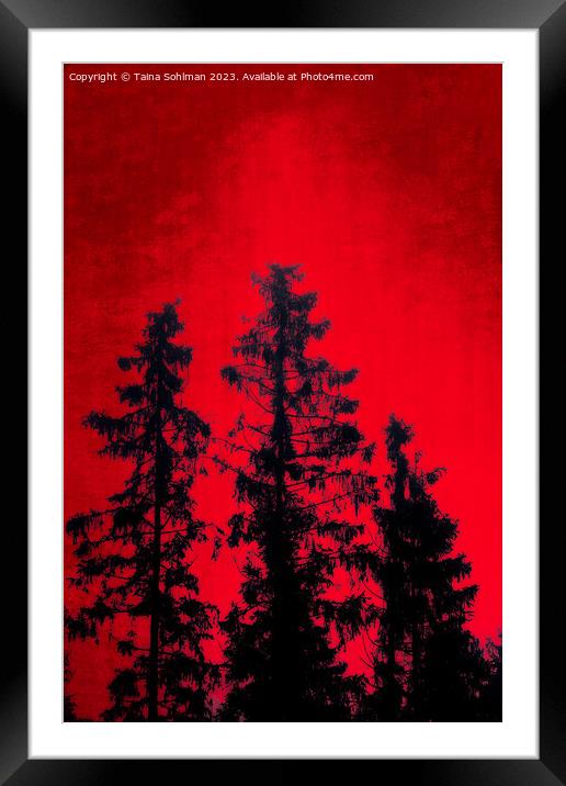Mystic Forest Against Red Sky Framed Mounted Print by Taina Sohlman