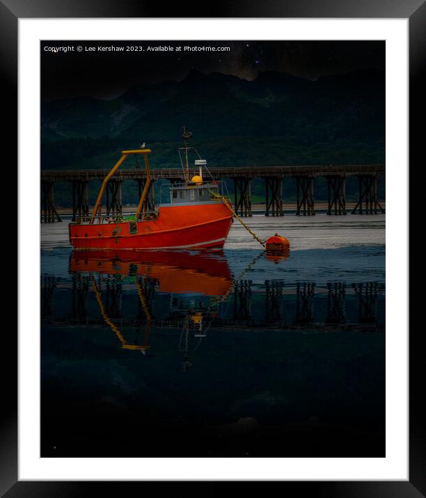 Serene Reflections: Fishing Boat on the Mawddach E Framed Mounted Print by Lee Kershaw