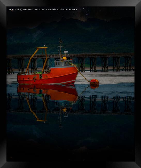 Serene Reflections: Fishing Boat on the Mawddach E Framed Print by Lee Kershaw
