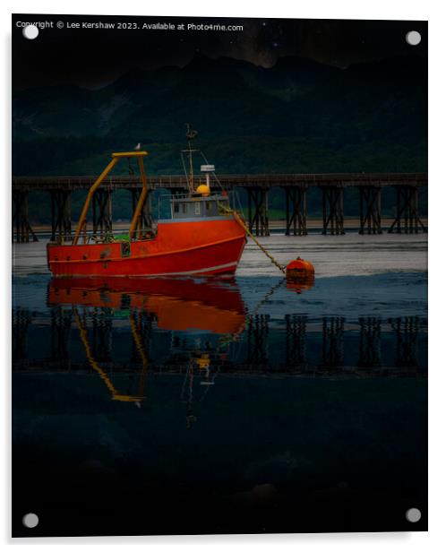 Serene Reflections: Fishing Boat on the Mawddach E Acrylic by Lee Kershaw