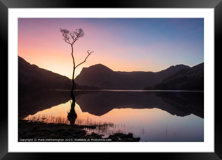 Buttermere Lone Tree Sunrise Framed Mounted Print by Mark Hetherington