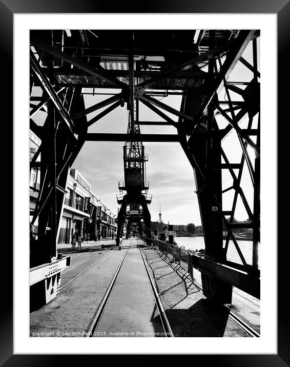 Bristol dock cranes Framed Mounted Print by Les Schofield