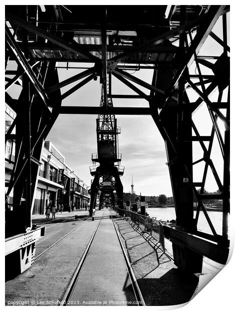 Bristol dock cranes Print by Les Schofield