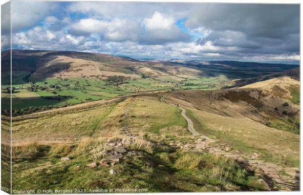 Mam tor over looking Castle ton, Peak District stunning views over the ridges and walk  Canvas Print by Holly Burgess