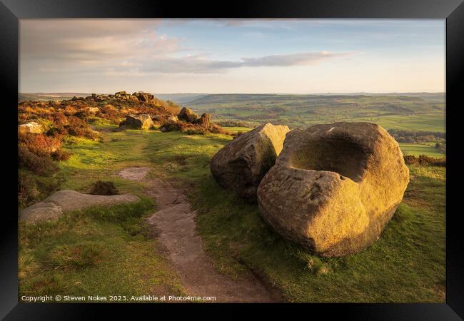 Sunset at Baslow Edge, Peak District, Baslow, Derb Framed Print by Steven Nokes