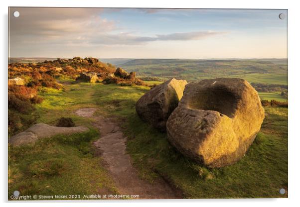 Sunset at Baslow Edge, Peak District, Baslow, Derb Acrylic by Steven Nokes