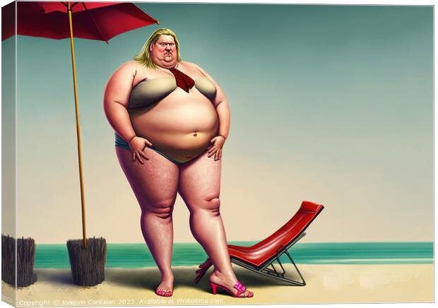 Ridiculous illustration of a man with a big belly, Canvas Print by Joaquin Corbalan