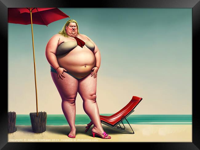 Ridiculous illustration of a man with a big belly, Framed Print by Joaquin Corbalan