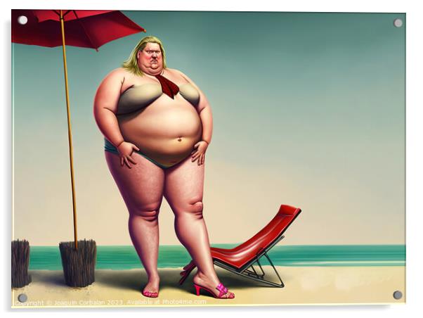 Ridiculous illustration of a man with a big belly, Acrylic by Joaquin Corbalan