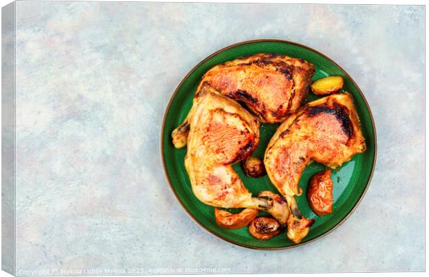 Baked chicken thighs, space for text Canvas Print by Mykola Lunov Mykola