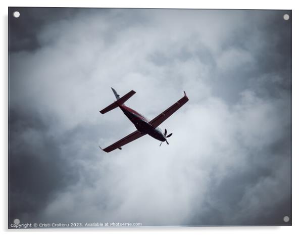 Turboprop airplane flaying Acrylic by Cristi Croitoru