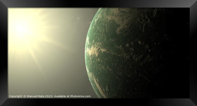 Exoplanet Kepler 22b in the outer space with solar atmosphere Framed Print by Manuel Mata