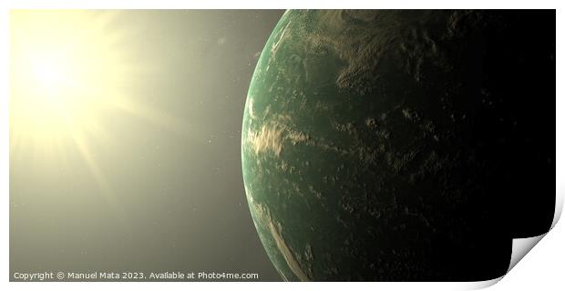 Exoplanet Kepler 22b in the outer space with solar atmosphere Print by Manuel Mata