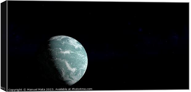Hypothetical exoplanet Kepler 22b orbiting in the outer space Canvas Print by Manuel Mata