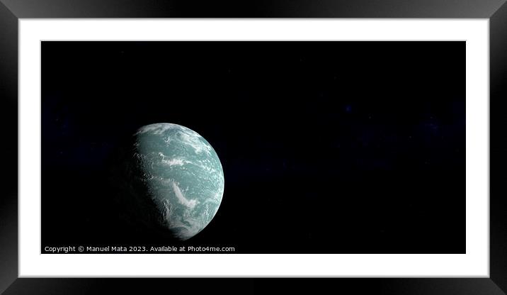 Hypothetical exoplanet Kepler 22b orbiting in the outer space Framed Mounted Print by Manuel Mata