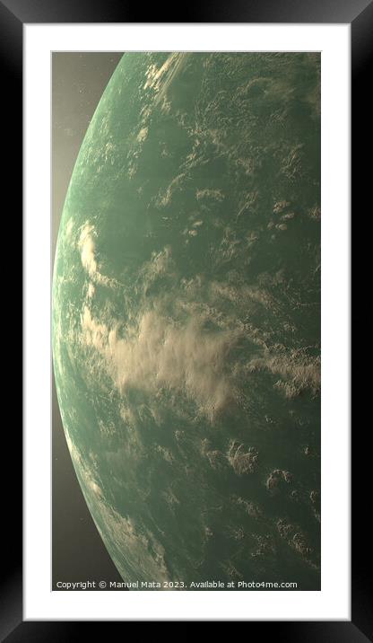 Exoplanet Kepler 22b in the outer space with solar atmosphere Framed Mounted Print by Manuel Mata