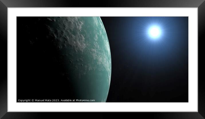 Atmosphere of Exoplanet Kepler 22b in the outer space Framed Mounted Print by Manuel Mata