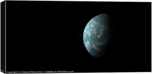 Hypothetical exoplanet Kepler 22b orbiting in the outer space Canvas Print by Manuel Mata