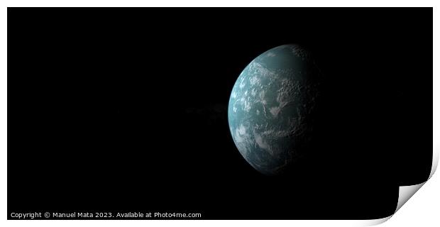 Hypothetical exoplanet Kepler 22b orbiting in the outer space Print by Manuel Mata