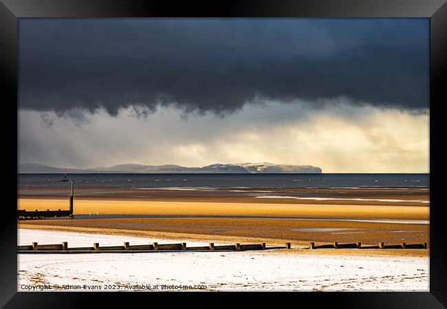 Snow Beach And A Storm Wales Framed Print by Adrian Evans