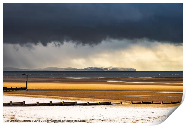 Snow Beach And A Storm Wales Print by Adrian Evans