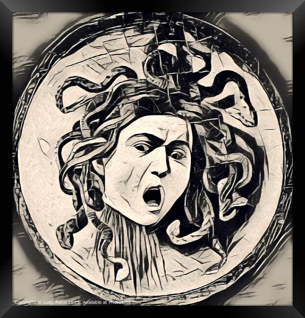 Medusa by Caravaggio, ca 1598 - oil on canvas.. Fl Framed Print by Luigi Petro