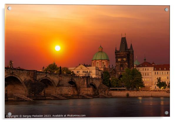 Prague and Vltava river at sunset, Czechia Acrylic by Sergey Fedoskin