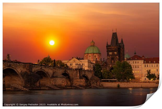 Prague and Vltava river at sunset, Czechia Print by Sergey Fedoskin