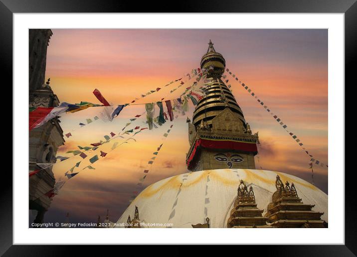 Swayambhunath Stupa in the Kathmandu valley of Nepal. Framed Mounted Print by Sergey Fedoskin