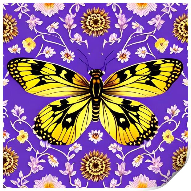 Yellow Butterfly on Purple Print by Scott Anderson