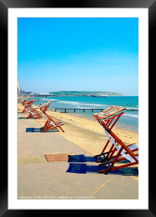 Early morning deckchairs at Sandown bay, Isle of Wight. Framed Mounted Print by john hill