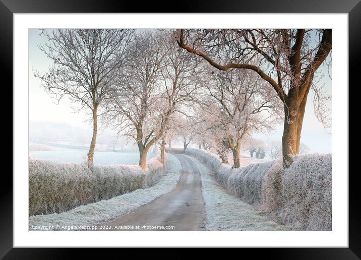 Quiet country lane in the frost Framed Mounted Print by Angela Redrupp
