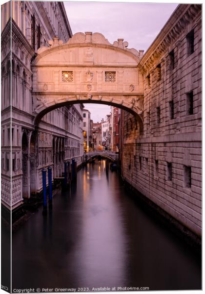 The Bridge Of Sighs In Venice At Sunset Canvas Print by Peter Greenway