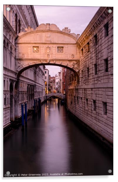 The Bridge Of Sighs In Venice At Sunset Acrylic by Peter Greenway