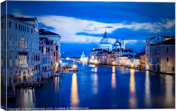 The Grand Canal In Venice At Dusk From Ponte dell'Accademia Canvas Print by Peter Greenway