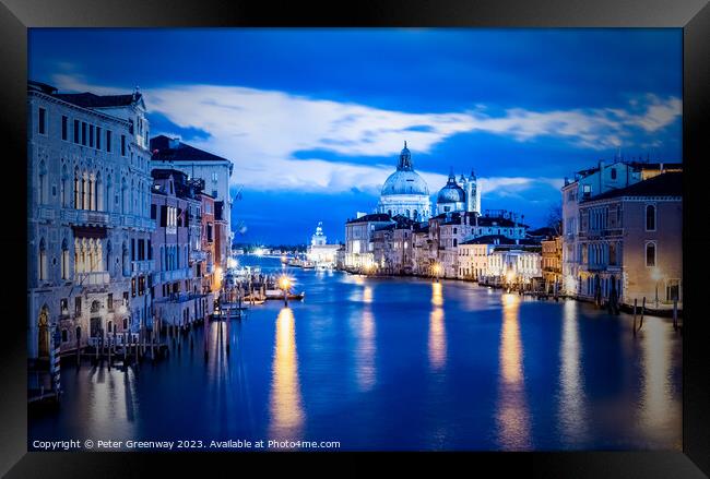 The Grand Canal In Venice At Dusk From Ponte dell'Accademia Framed Print by Peter Greenway