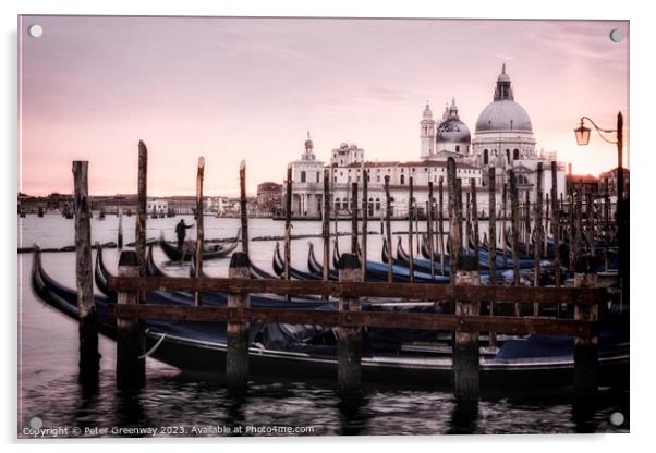 Moored Gondolas At St Marks Square In Venice At Sunset Acrylic by Peter Greenway