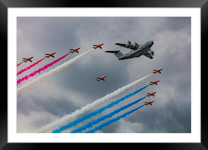 Airbus A400 with the Red Arrows Framed Mounted Print by Chris Lord